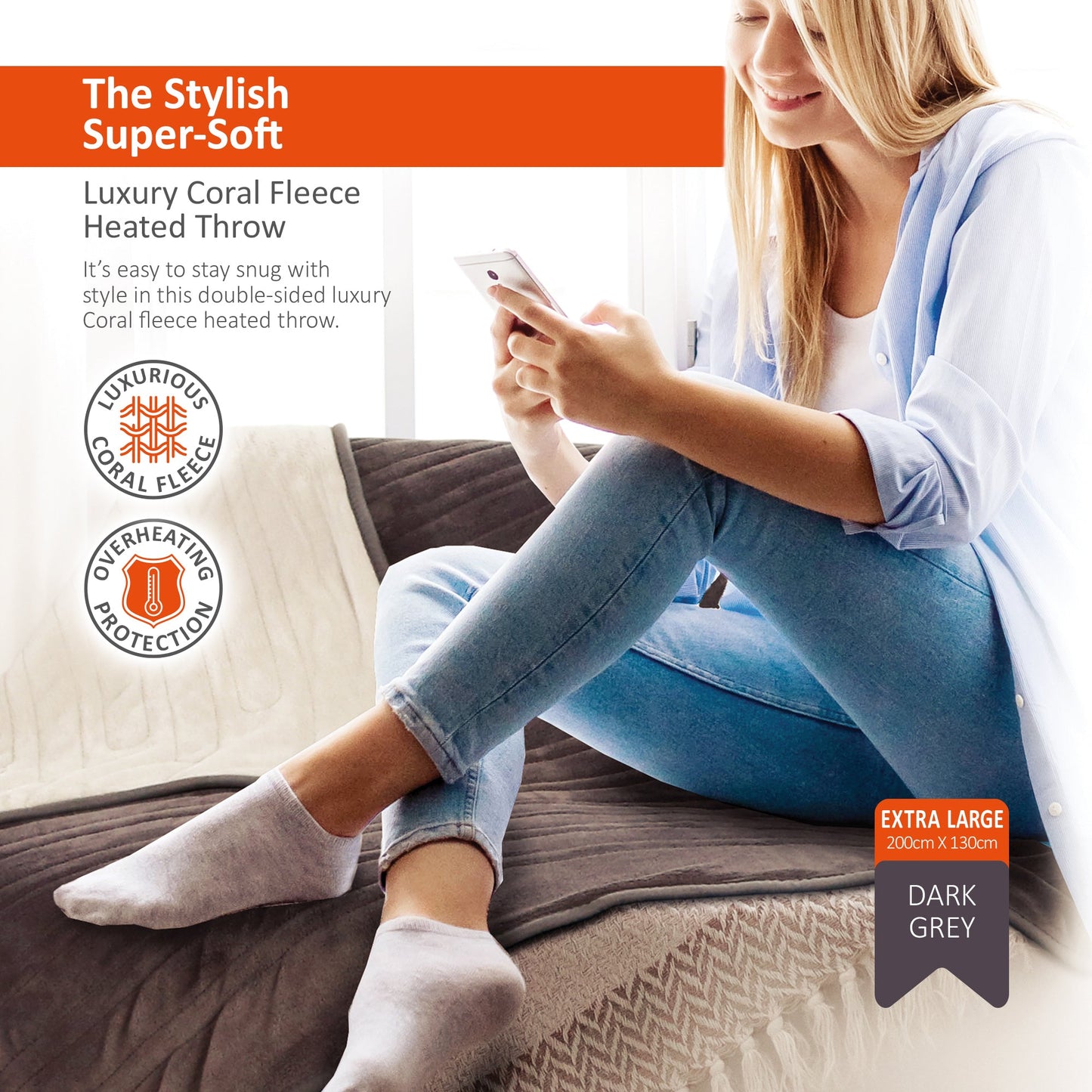 Couverture chauffante électrique avec minuterie, 9 niveaux de chaleur, arrêt automatique