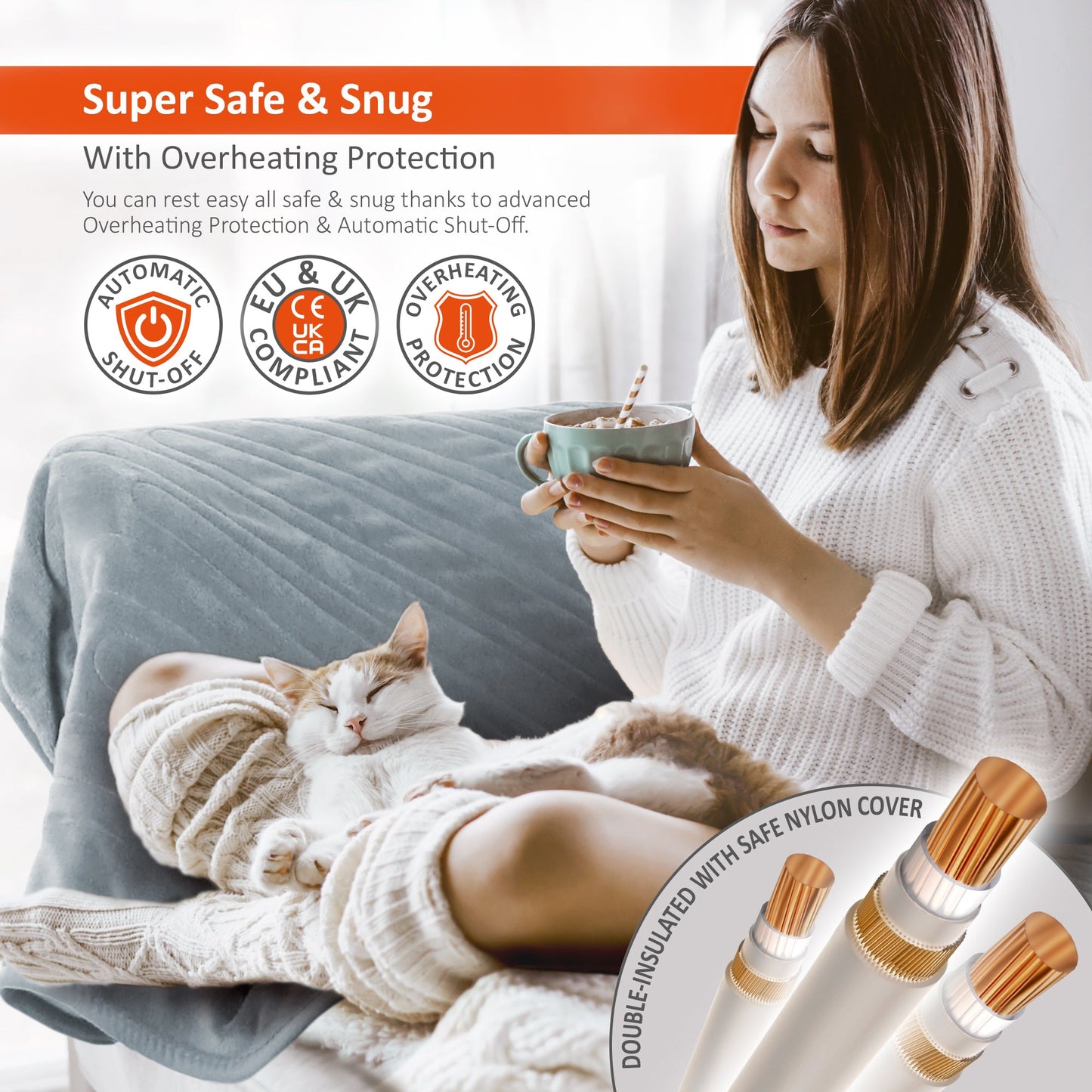 Couverture chauffante électrique avec télécommande numérique, minuterie, 9 niveaux de chaleur, arrêt automatique, 120 W