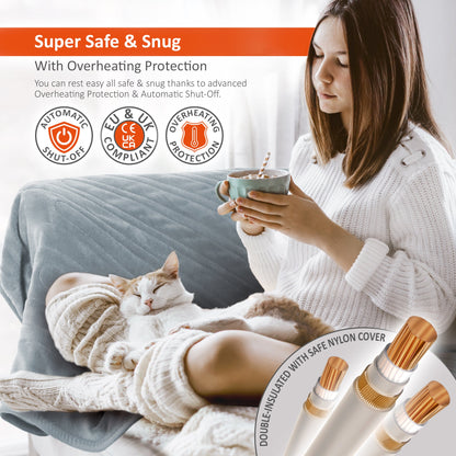 Couverture chauffante électrique avec minuterie, 9 niveaux de chaleur, arrêt automatique