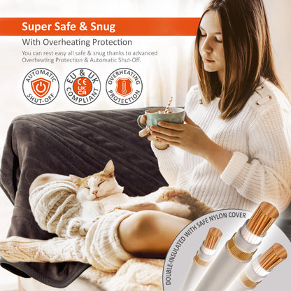 Couverture chauffante électrique avec minuterie, 9 niveaux de chaleur, arrêt automatique
