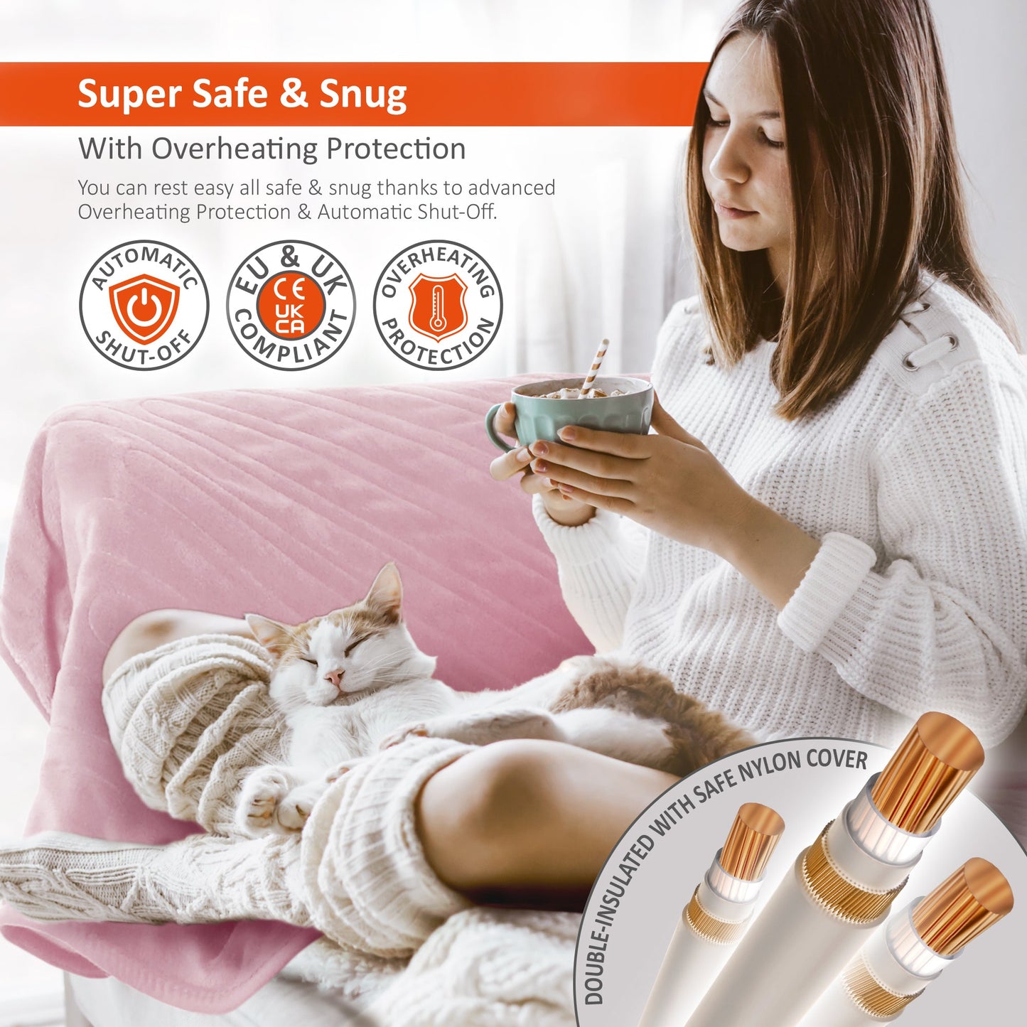 Couverture chauffante électrique avec minuterie, 9 niveaux de chaleur, arrêt automatique