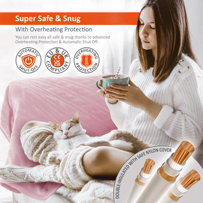 Couverture chauffante électrique avec minuterie, 9 niveaux de chaleur, arrêt automatique