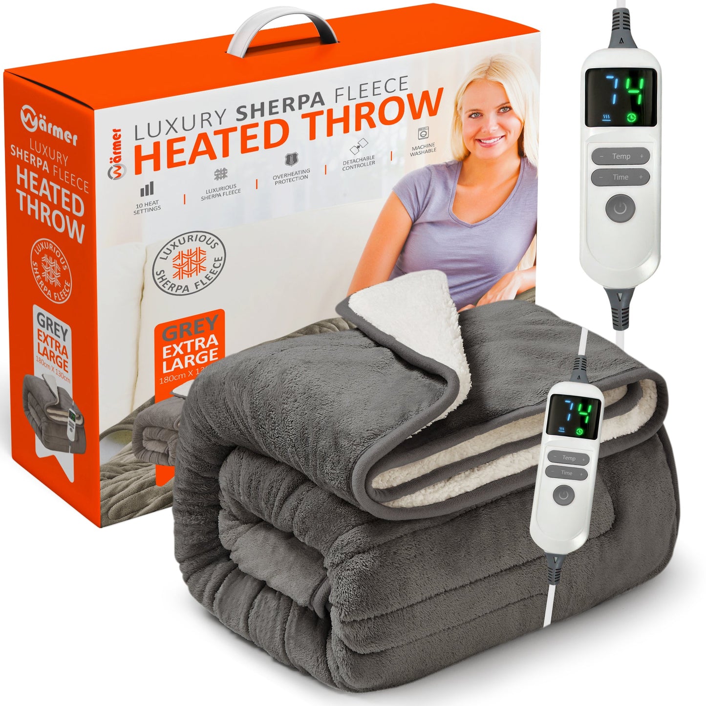 Couverture chauffante électrique avec minuterie, 9 niveaux de chaleur, arrêt automatique