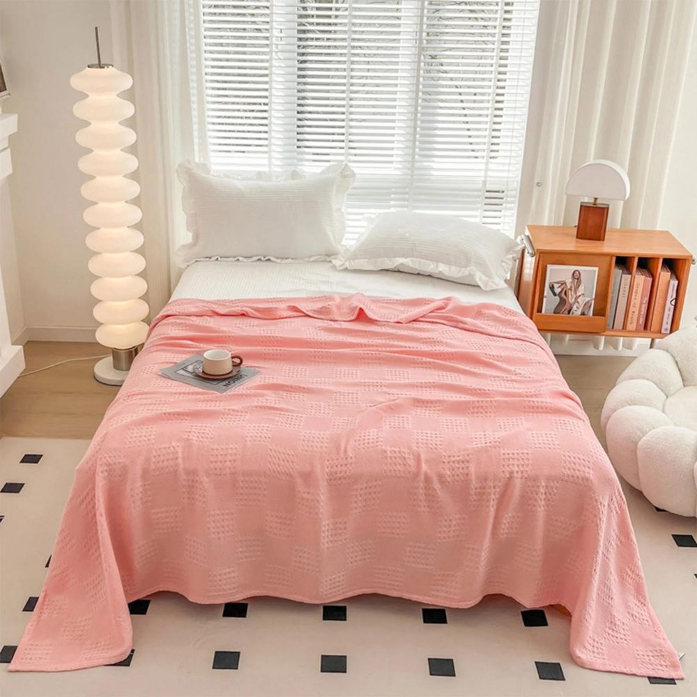 Cozy Blush Waffle Checkered Throw Blanket for Home Decor