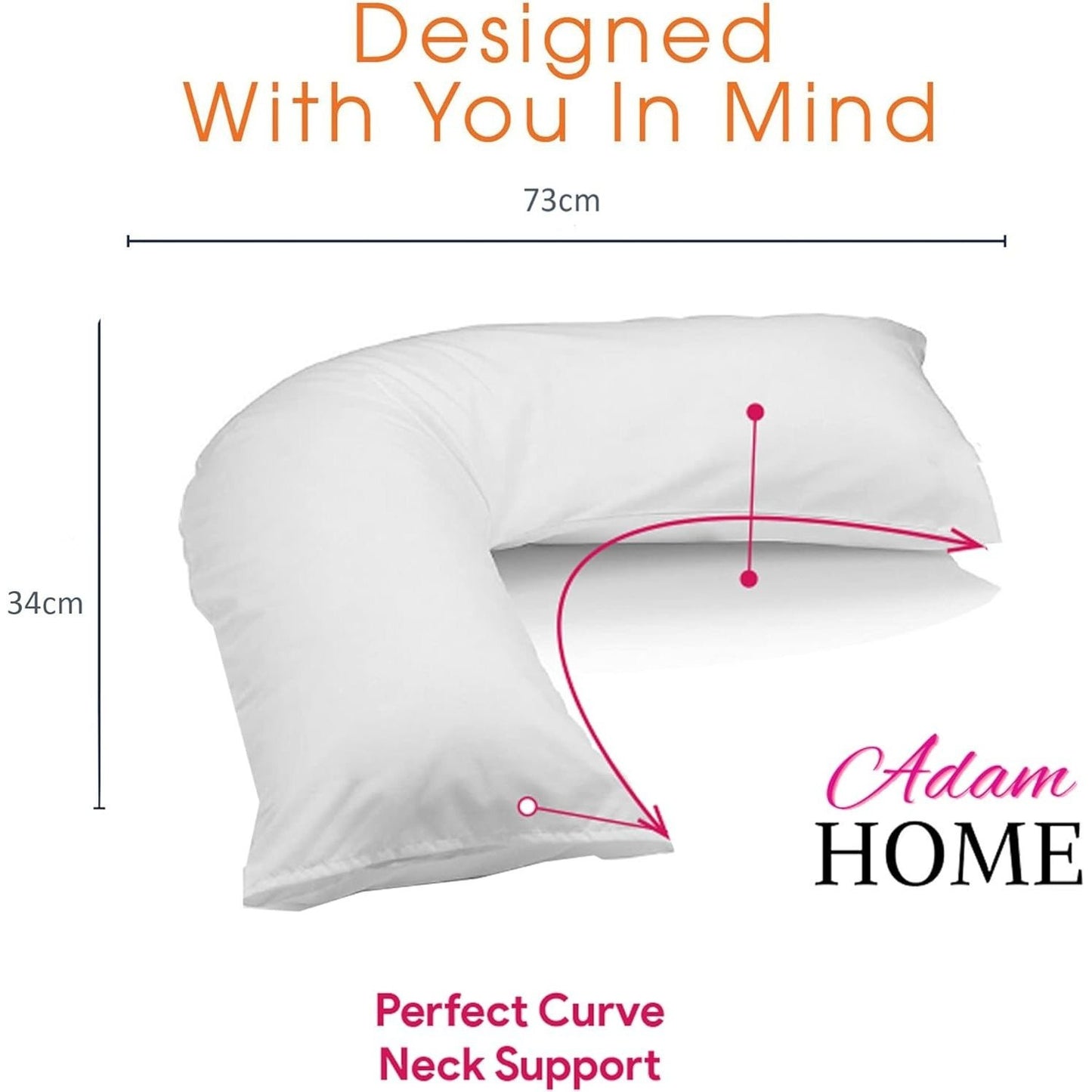 V Shaped Pillow with Case - Extra Filled Neck Support for Pregnancy, Nursing & Orthopedic Comfort