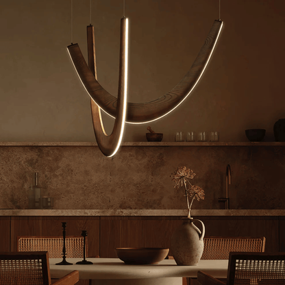 U-Shaped Wooden LED Pendant Light for Modern Home Lighting and Decor