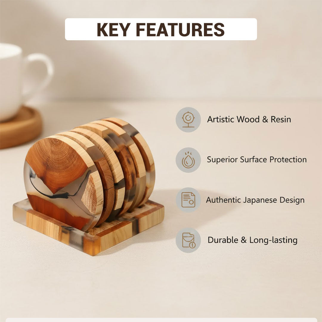 Set de Holzuntersetzer - Japanisches Design - Harz Akzente