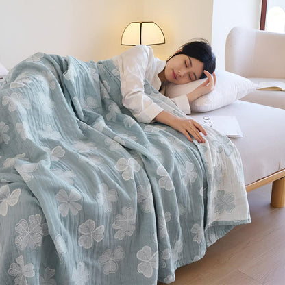 Cozy Four Leaf Clover Cotton Blanket - Soft, Warm, and Stylish Throw