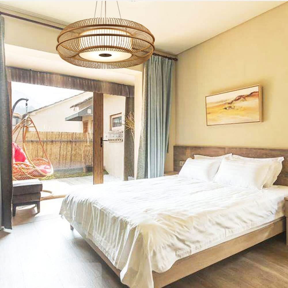 Drumvormige LED Plafondlamp en bambou - Lampe à suspension moderne