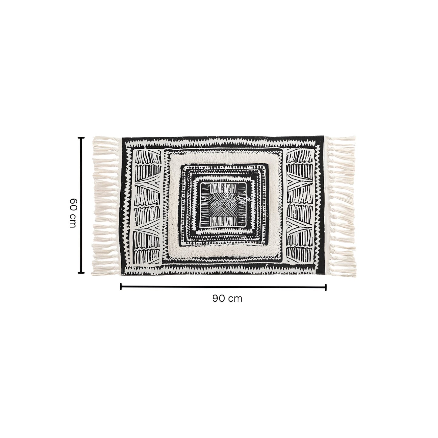 Tapis géométrique à pompons noirs et blancs - Tapis de sol moderne