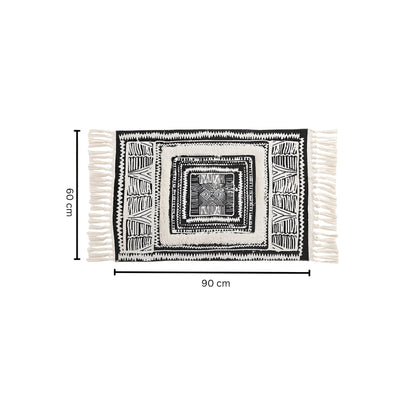 Tapis géométrique à pompons noirs et blancs - Tapis de sol moderne