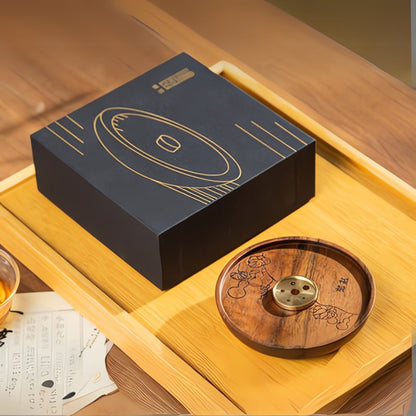 Wooden Round Copper Incense Holder for Home Decor and Aromatherapy