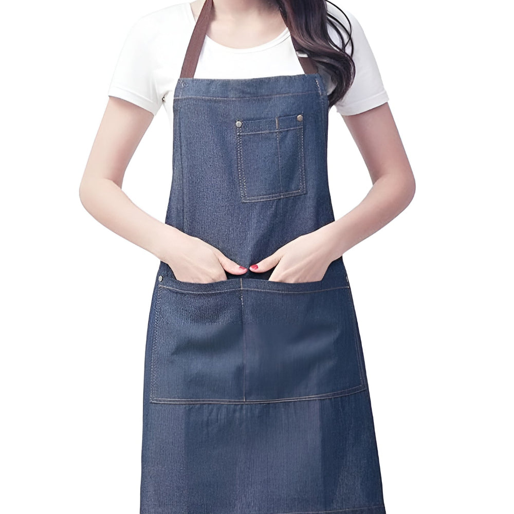 Adjustable Denim Work Apron for Cooking, Crafting, and Gardening