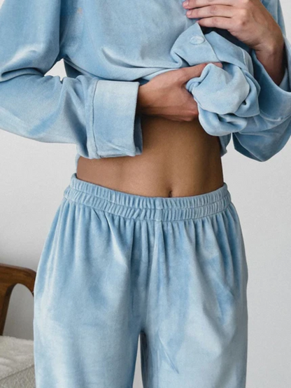 Damen 2-teiliger Pyjama-Set mit Knopfhemd und Hose