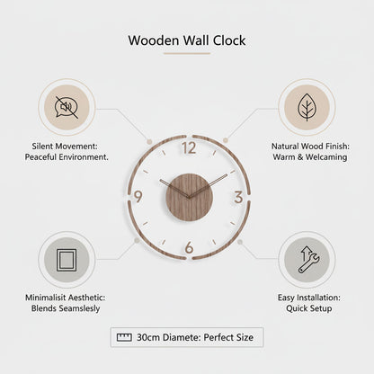 Holz Wanduhr - Design minimaliste - Lautloses Uhrwerk