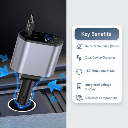 Auto-Ladeadapter - Aufrollbares Kabel - Dual-Port