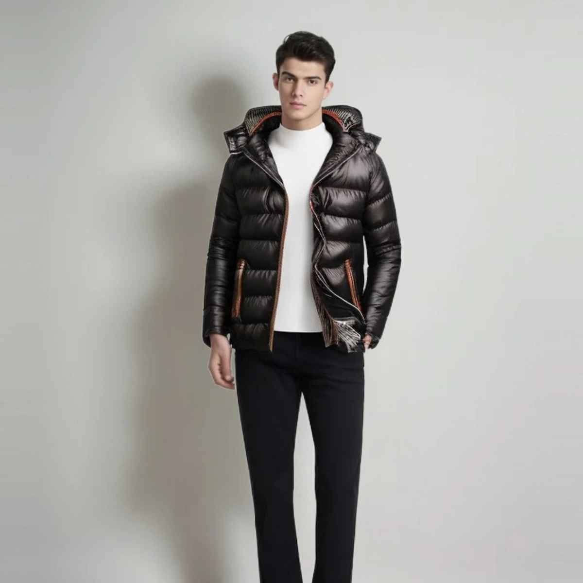 Die San Casciano Herren Kapuzen-Pufferjacke mit Stepppolsterung – Noir