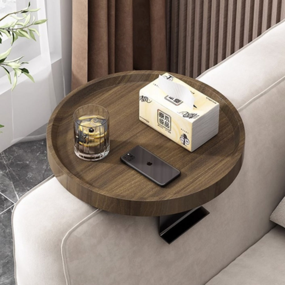 Walnut Sofa Armrest Tray Table for Drinks and Snacks