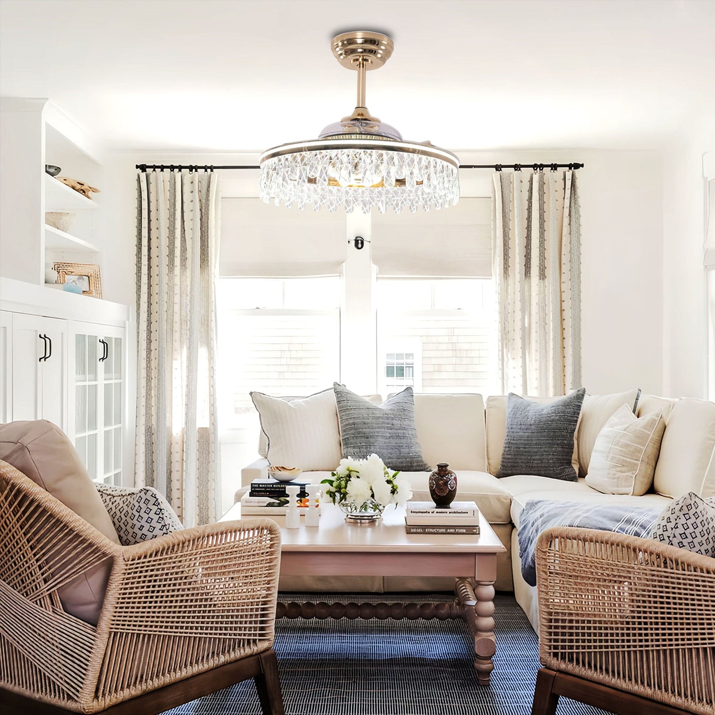 60cm Modern Gold Crystal Ceiling Fan with Light - Stylish Ceiling Light