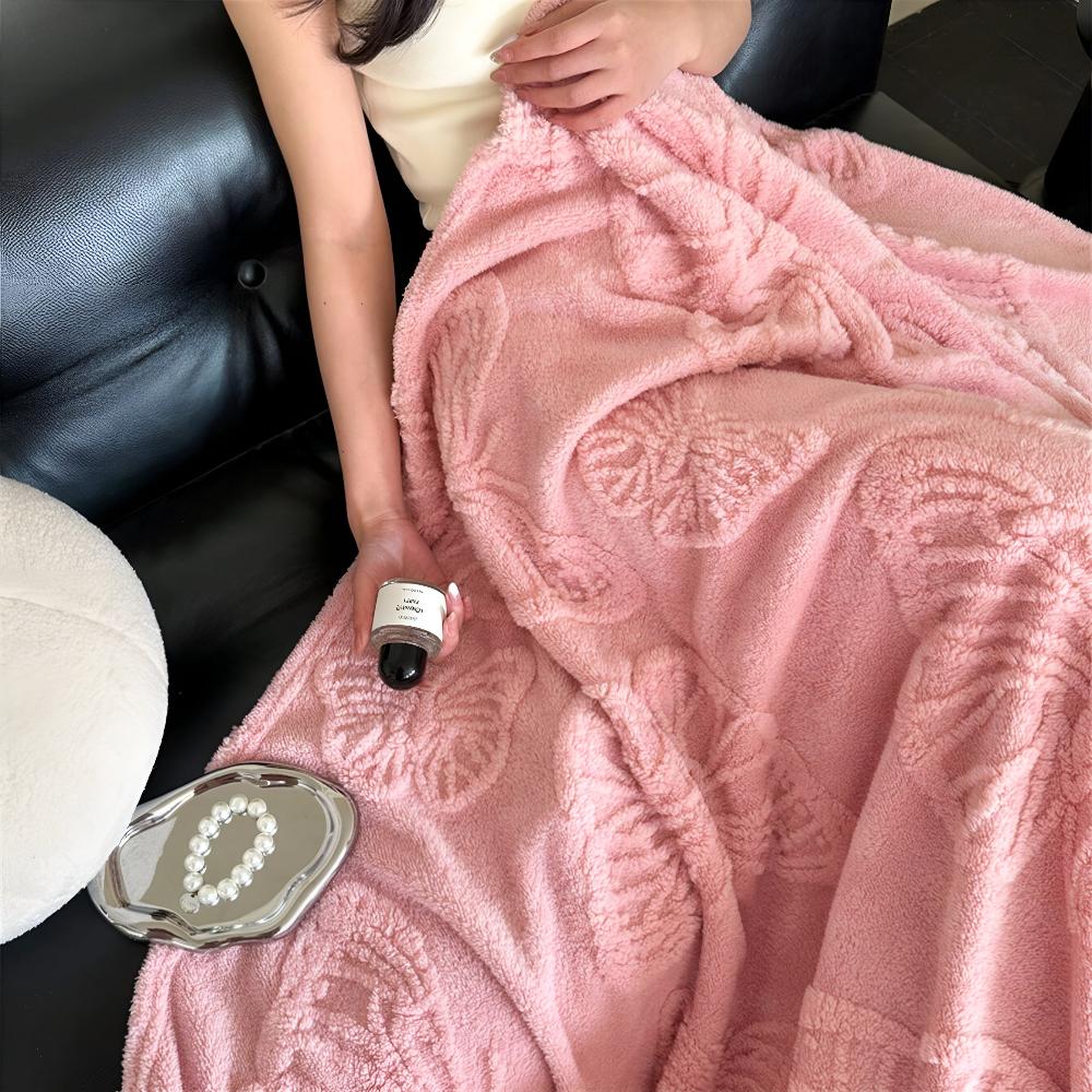 Plaid en flanelle jacquard douce à papillons pour une décoration intérieure chaleureuse