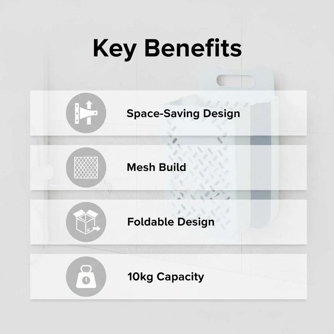 Wandmontierter Wäschekorb – Faltbares Design – Mesh-Bau