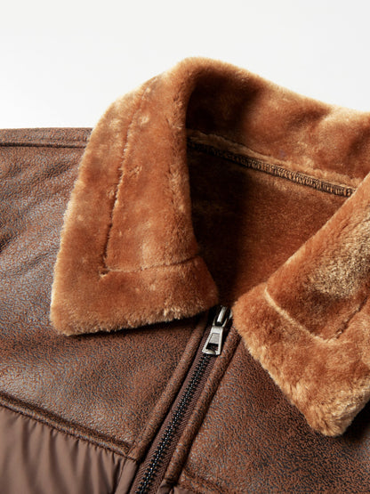 Herren Freizeit Pufferjacke mit Kunstfellkragen – Warmer einfarbiger Reißverschlussmantel