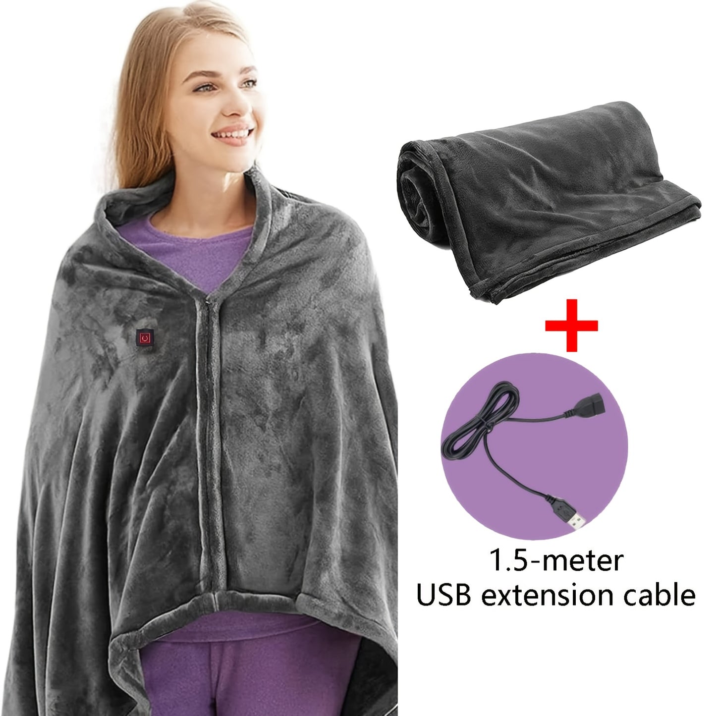 Elektrische Deken USB-Aangedreven Verwarmde Plaid - 3 Warmte-instellingen, Zachte Flanel
