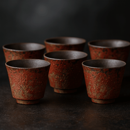 6 Piece Kiln-Red Jianzhan Tea Cup Set - Japanese Style Ceramic Tea Cups for Home & Gifts