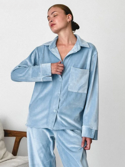 Damen 2-teiliger Pyjama-Set mit Knopfhemd und Hose