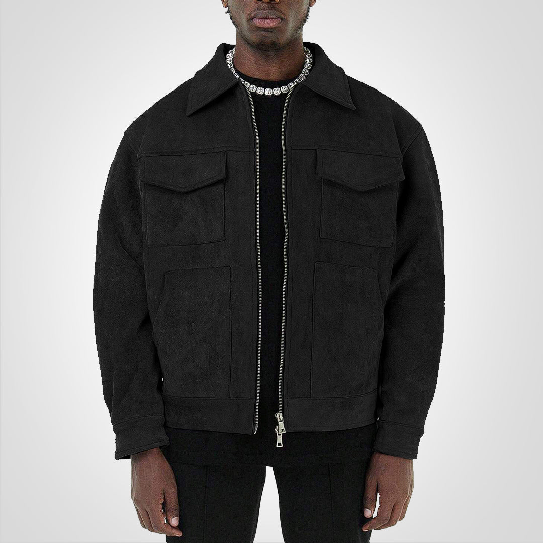 Wildlederjacke - Herren Kurzarm-Jacke mit Reißverschluss für den Herbst mit Taschen