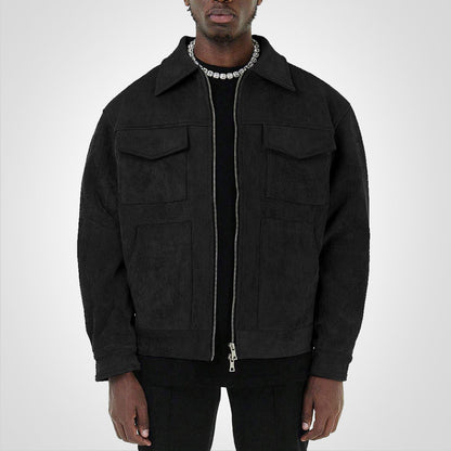 Wildlederjacke - Herren Kurzarm-Jacke mit Reißverschluss für den Herbst mit Taschen