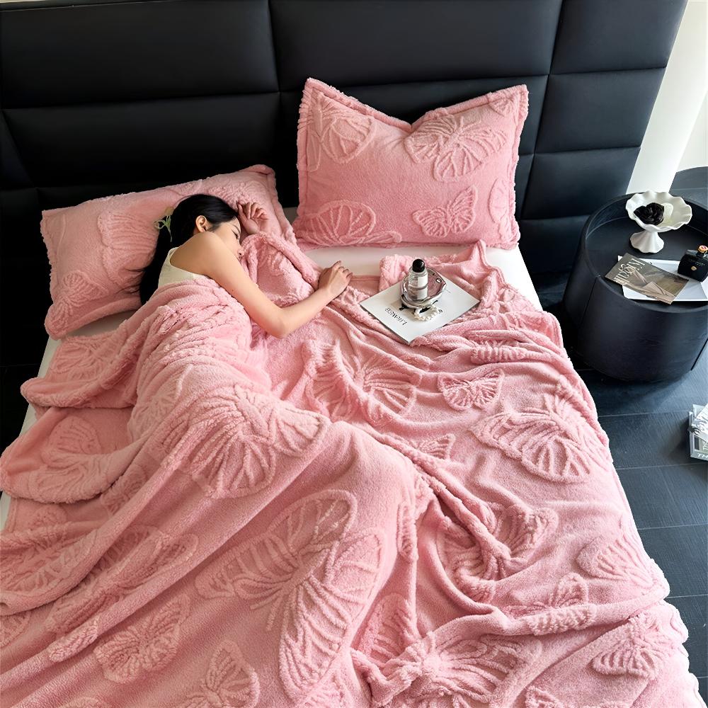 Plaid en flanelle jacquard douce à papillons pour une décoration intérieure chaleureuse