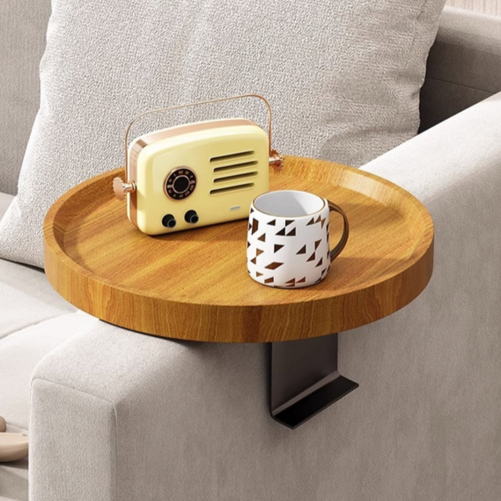 Walnut Sofa Armrest Tray Table for Drinks and Snacks