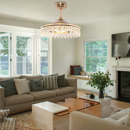 60cm Modern Gold Crystal Ceiling Fan with Light - Stylish Ceiling Light