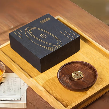 Wooden Round Copper Incense Holder for Home Decor and Aromatherapy