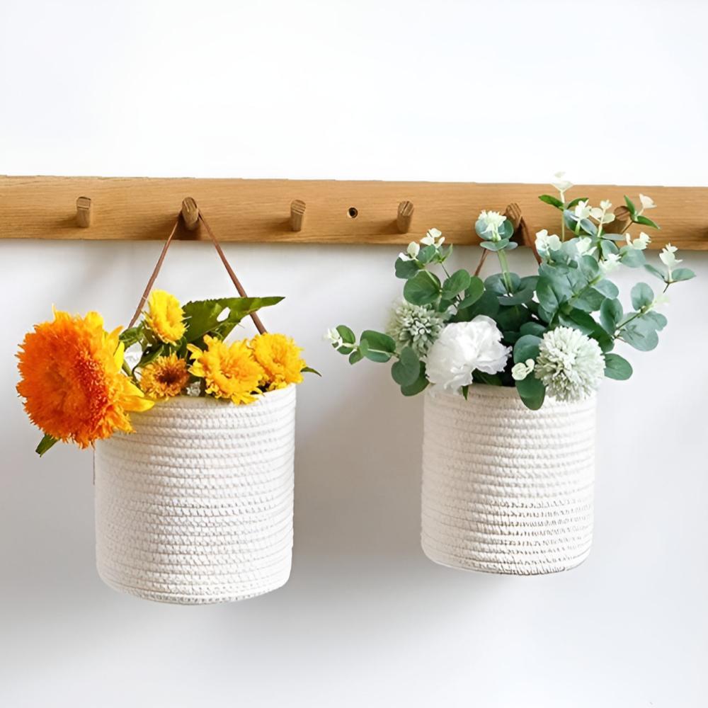 2-Pack Woven Cotton Rope Hanging Planter Baskets for Home Decor