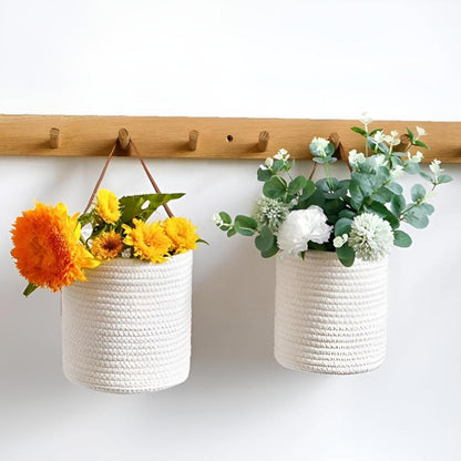 2-Pack Woven Cotton Rope Hanging Planter Baskets for Home Decor