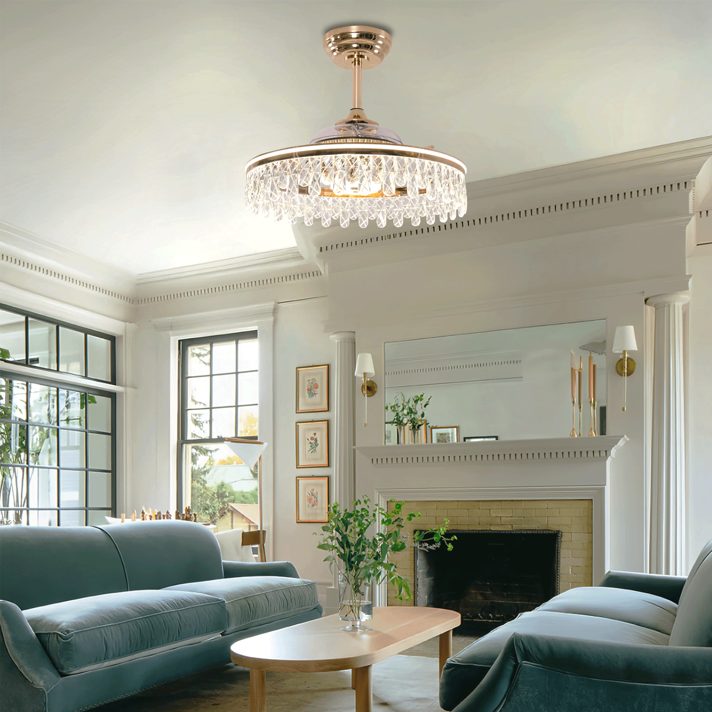 60cm Modern Gold Crystal Ceiling Fan with Light - Stylish Ceiling Light