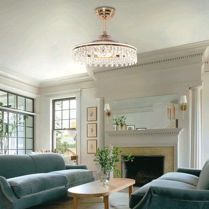 60cm Modern Gold Crystal Ceiling Fan with Light - Stylish Ceiling Light