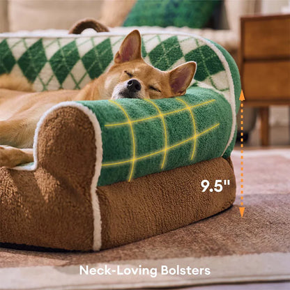 Canapé-lit orthopédique pour chien et chat - Sherpa matelassé en losanges, couleur pin cacao