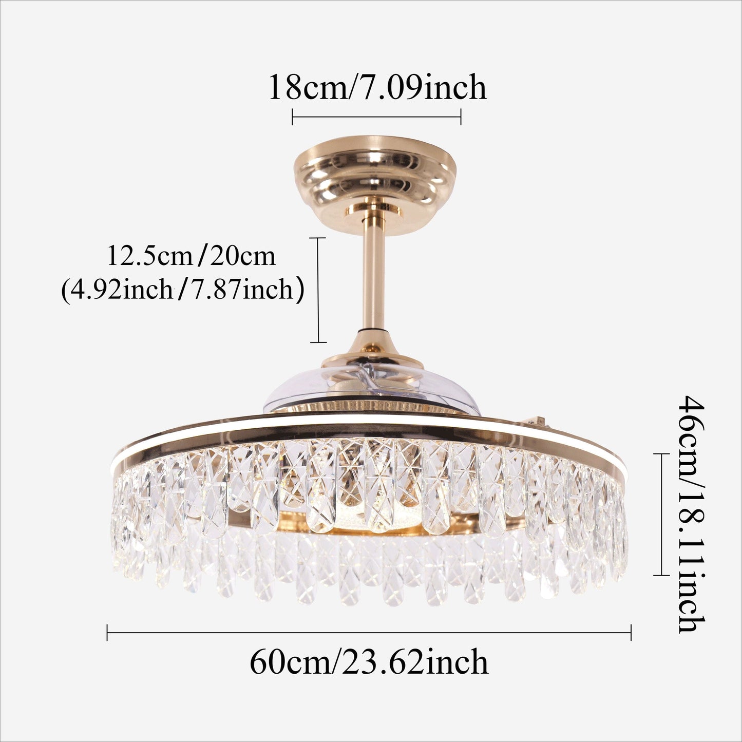 60cm Moderne Gouden Crystal Plafondventilator met Licht - Stijlvolle Plafondlamp