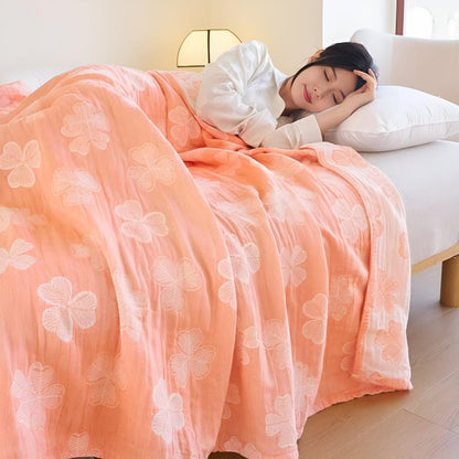 Cozy Four Leaf Clover Cotton Blanket - Soft, Warm, and Stylish Throw