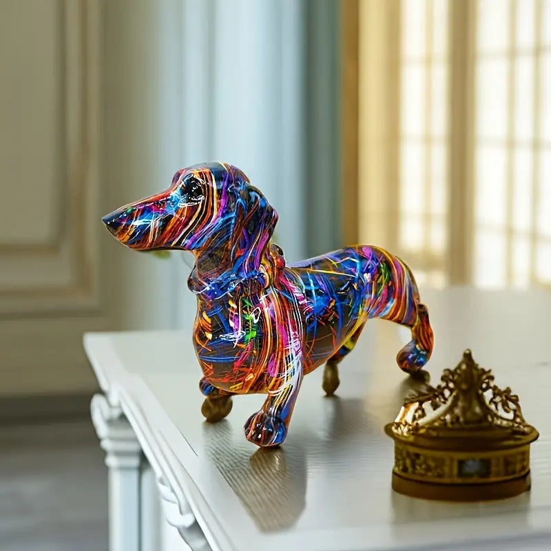 Statue décorative de teckel - Figurine de chien mignonne pour la décoration intérieure