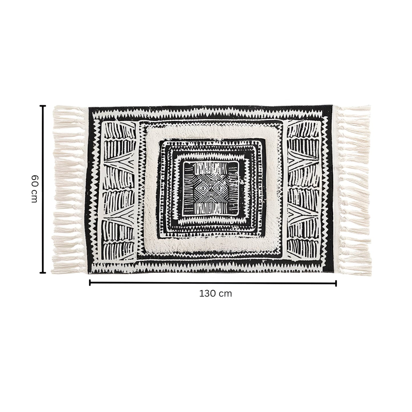 Tapis géométrique à pompons noirs et blancs - Tapis de sol moderne