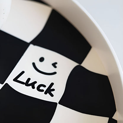 Plateau de rangement décoratif rond à damier pour l'organisation de la maison