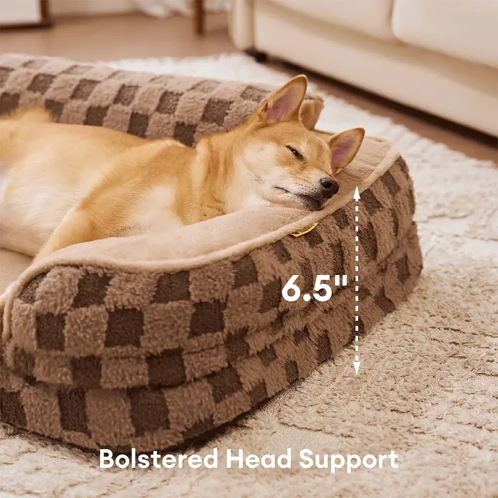 Coussin orthopédique lavable pour chien - Motif à carreaux moelleux et chaud