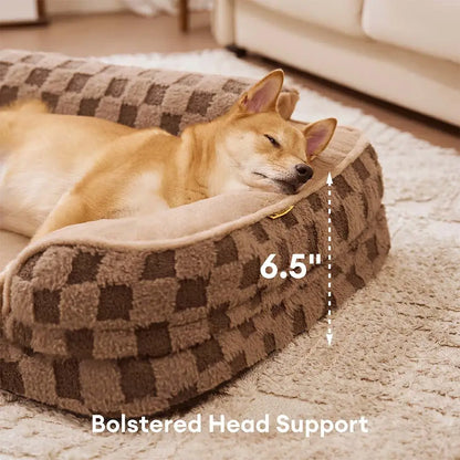 Coussin orthopédique lavable pour chien - Motif à carreaux moelleux et chaud