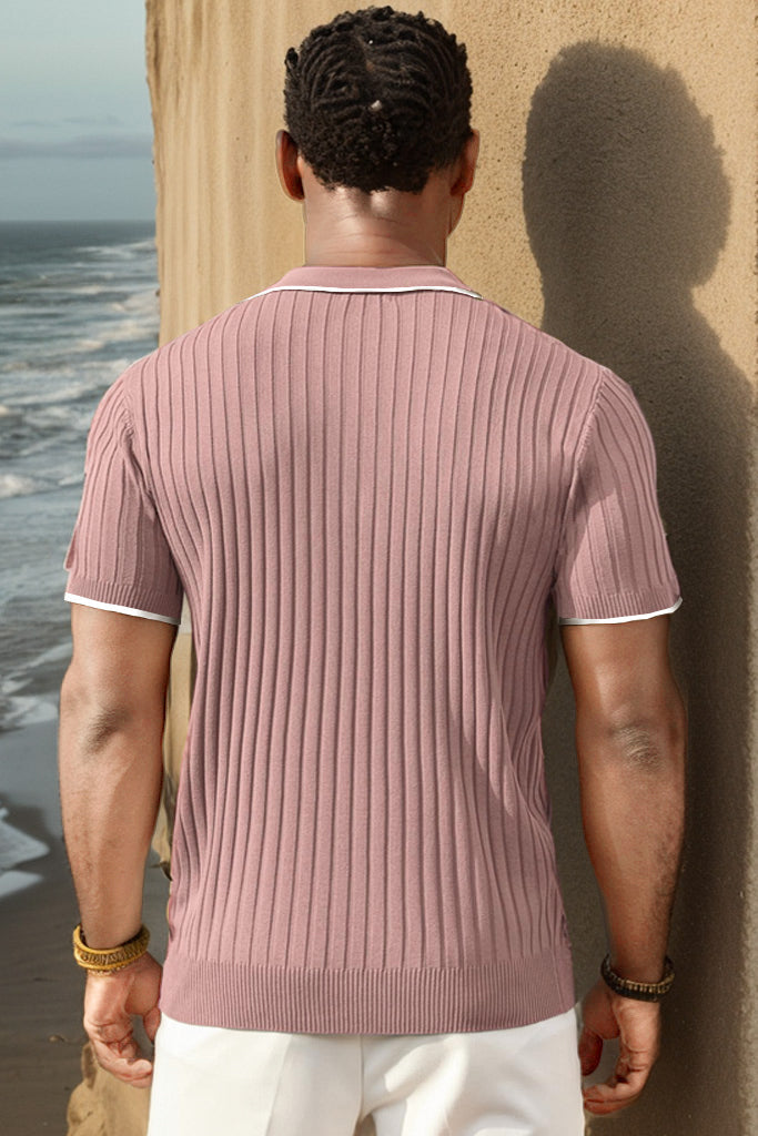 Strick T-Shirt - Mit Kragen - Viertel Reißverschluss - Poloshirt - Herrenhemd