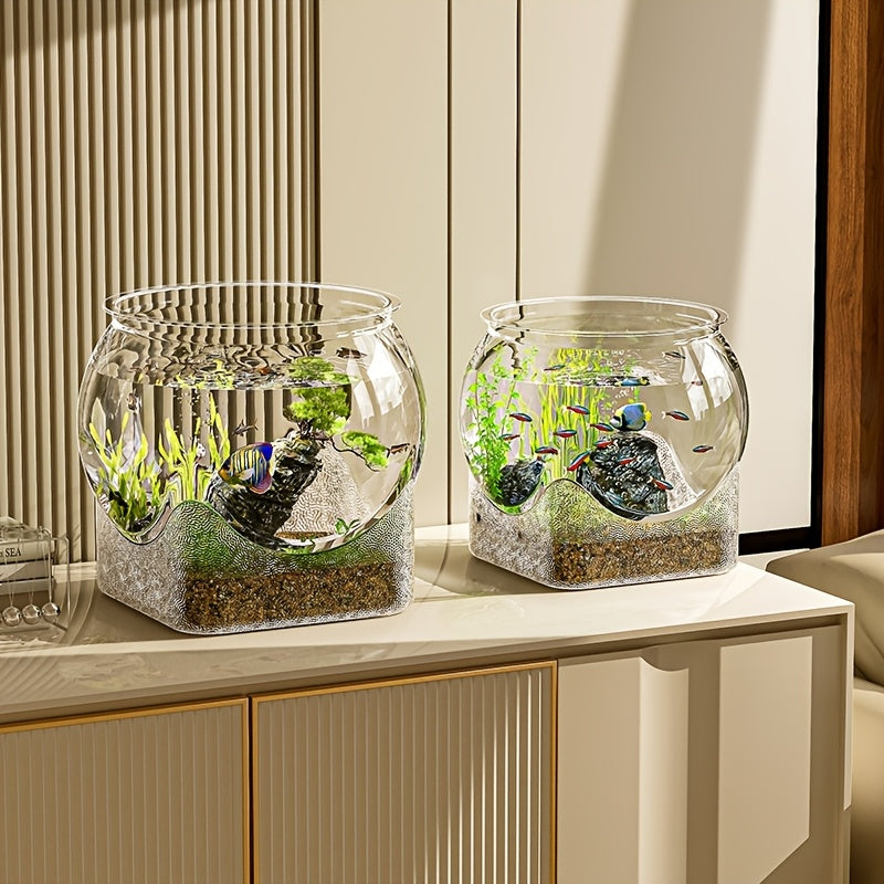 Clear Round Fish Tank - Durable Break-Resistant Aquarium for Turtles & Small Fish