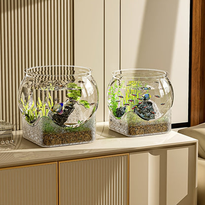 Clear Round Fish Tank - Durable Break-Resistant Aquarium for Turtles & Small Fish